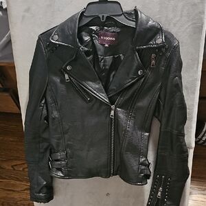 Vigoss Black Faux Leather Moto Jacket with Stud Detail